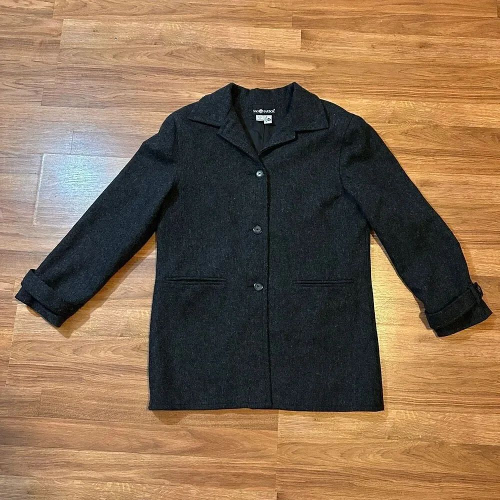 Sag Harbor Gray Jacket Button Up Pea Coat Gray | Women Size 12